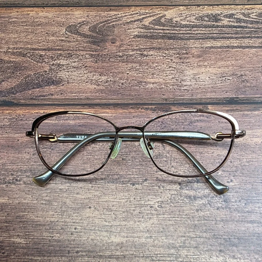 Tura R538 DBR Dark Brown Cat Eye Eyeglasses 52-15-135 Pearl Accent Frames